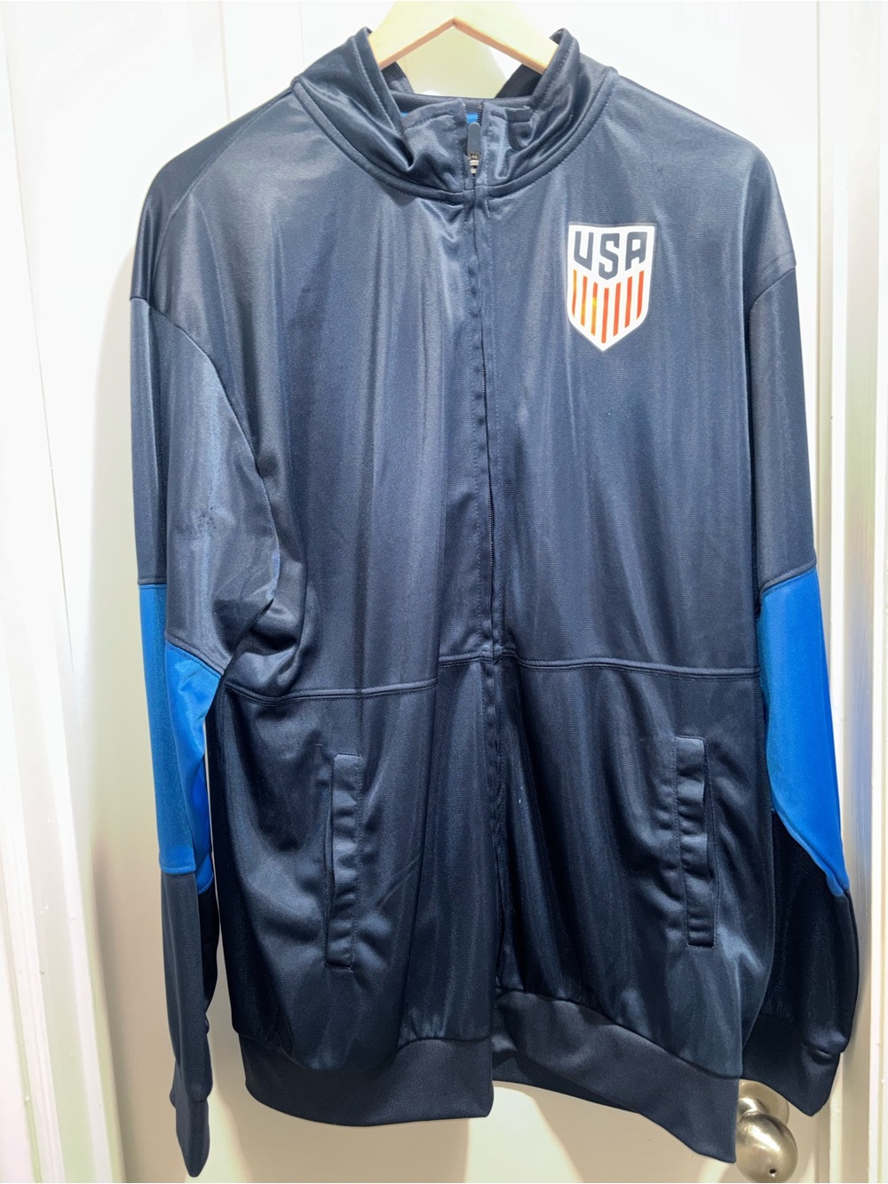 USA Soccer Jacket Mens XL Blue Full Zip Warmup Track Pockets